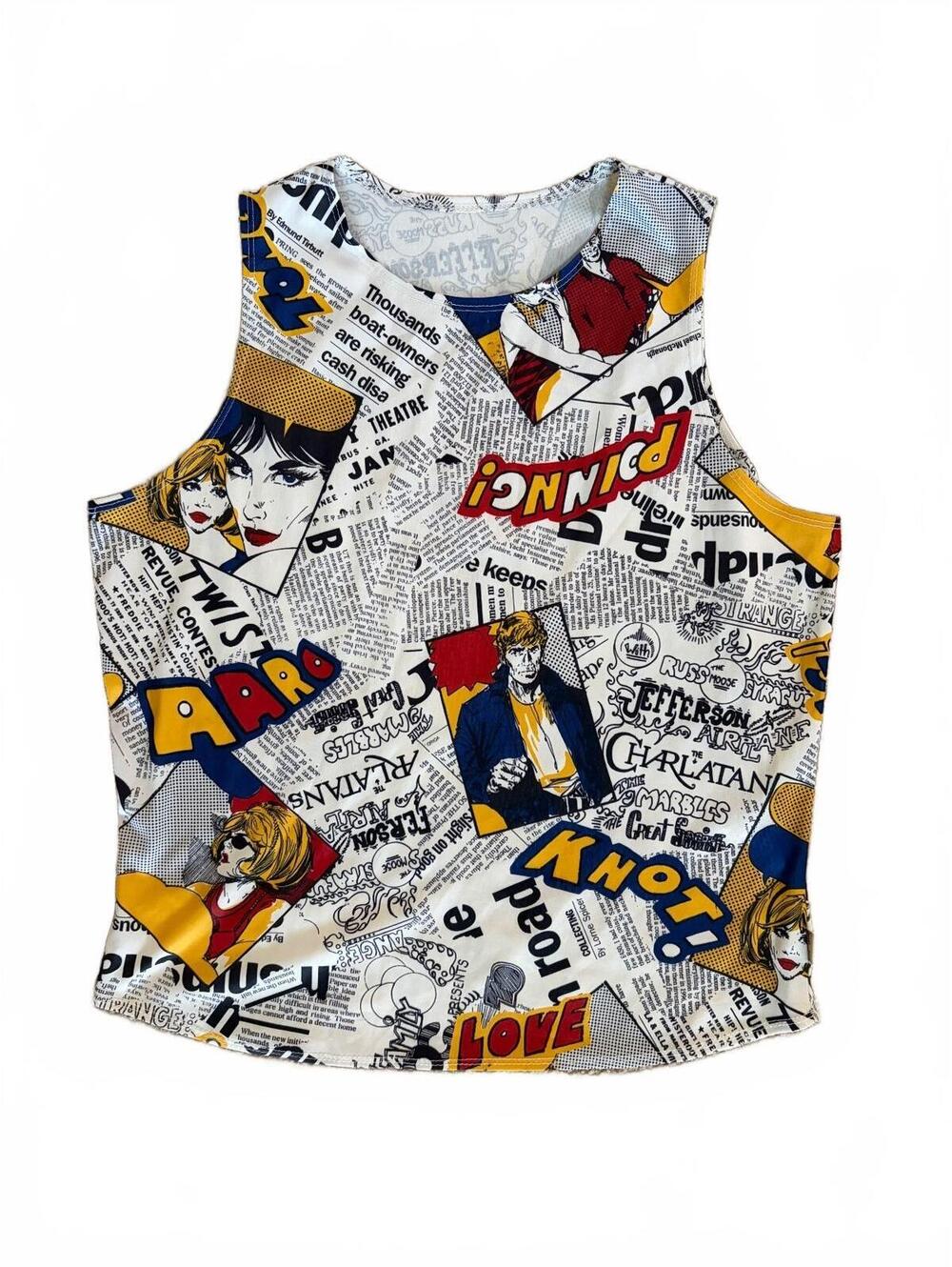 Vintage Yaiza Pop Art Comic Graphic Print Sleeveless Tank Top Women’s Size L
